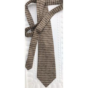 VTG Carlos Devenezia Silk Tie Necktie Men's Ties W Pin Brown Houndstooth Mod 70s